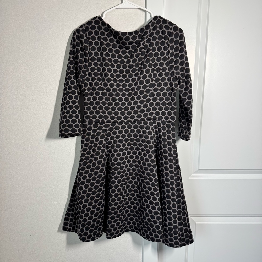 Boden Black and Gray Polka Dot Fit & Flare Dress Size 8 Petite 3/4 Sleeves Fall - Picture 7 of 12